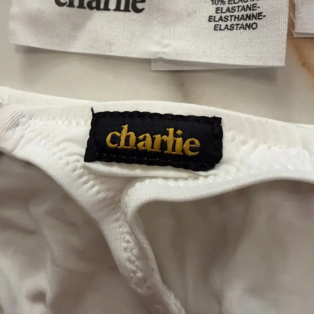 NEW Charlie By MZ Mens Tuxedo Strap Thong Color White & Black Size Large
